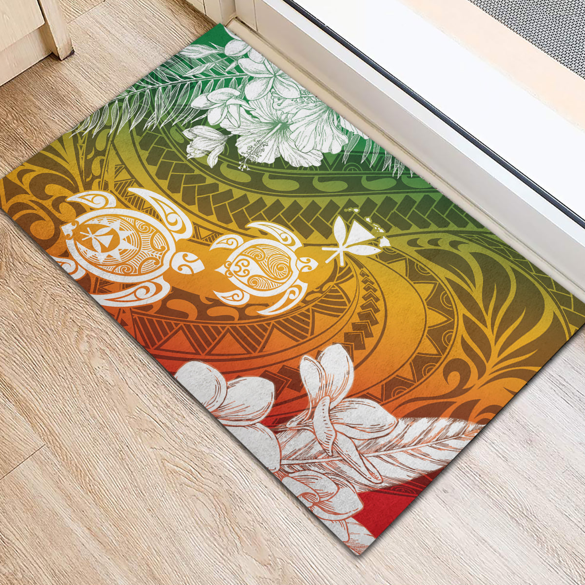 Kanaka Maoli Hawaii Flag Day Rubber Doormat Vibrant Frangipani