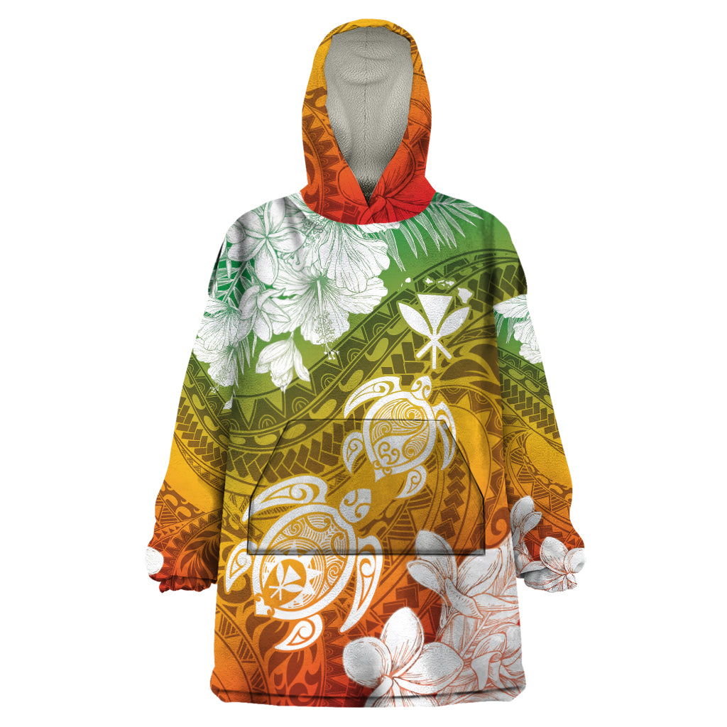 Kanaka Maoli Hawaii Flag Day Wearable Blanket Hoodie Vibrant Frangipani