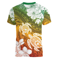 Kanaka Maoli Hawaii Flag Day Women V-Neck T-Shirt Vibrant Frangipani