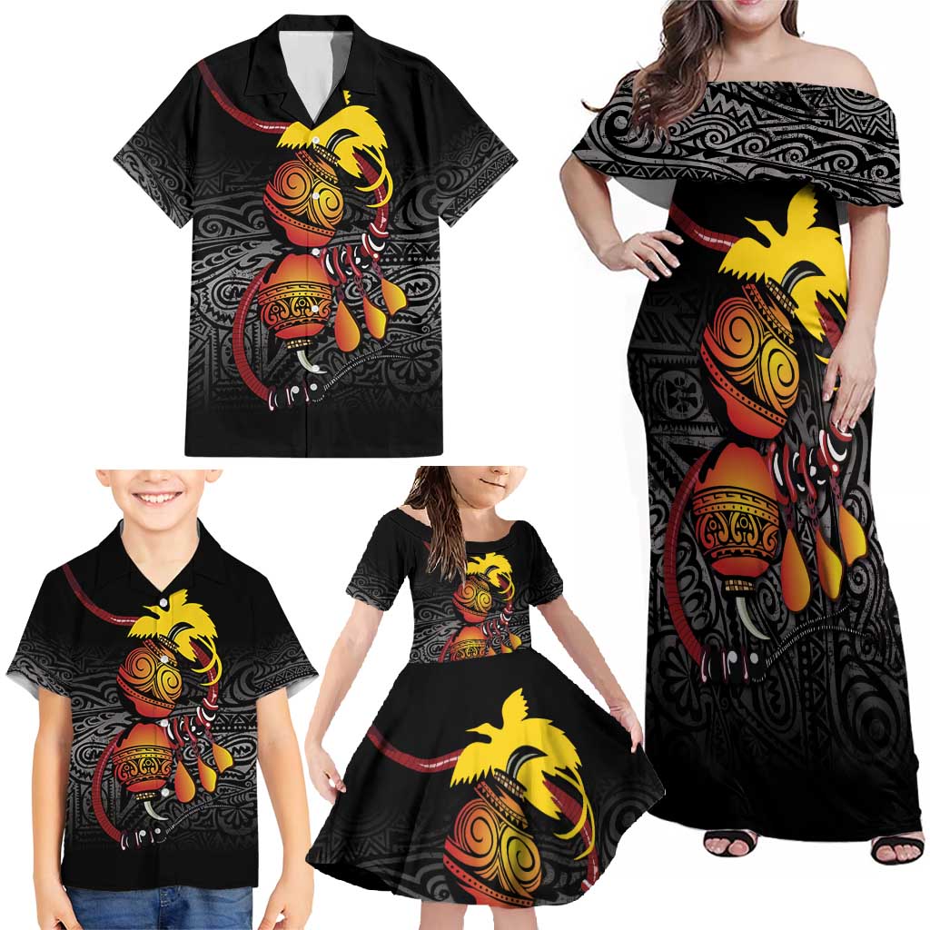 Personalized Papua New Guinea Milne Bay Family Matching Off Shoulder Maxi Dress and Hawaiian Shirt Bagi Necklace Mix Lime Pot Grunge