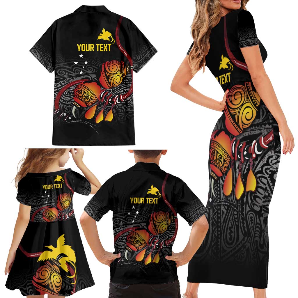 Personalized Papua New Guinea Milne Bay Family Matching Short Sleeve Bodycon Dress and Hawaiian Shirt Bagi Necklace Mix Lime Pot Grunge