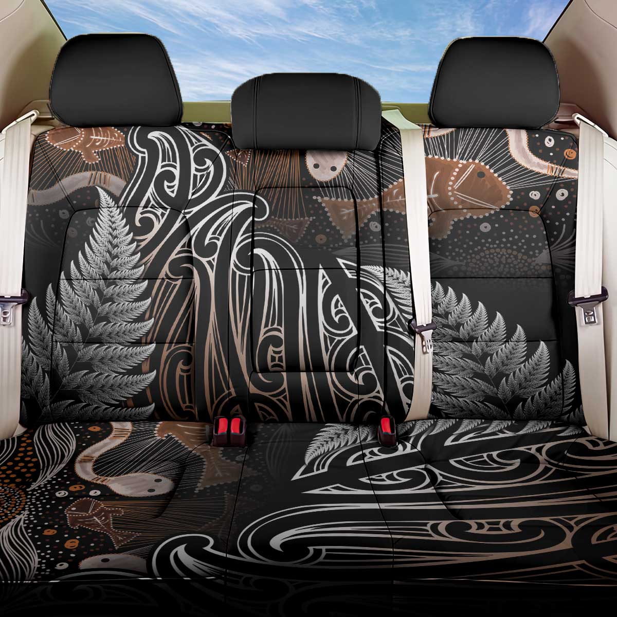 Aotearoa Maori - Australia Indigenous Back Car Seat Cover Koiri Whakairo Mix Aboriginal Art - Polynesian Pride