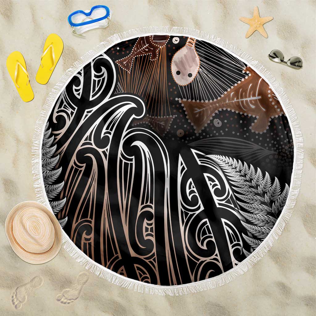 Aotearoa Maori - Australia Indigenous Beach Blanket Koiri Whakairo Mix Aboriginal Art LT7 One Size 150cm Brown - Polynesian Pride