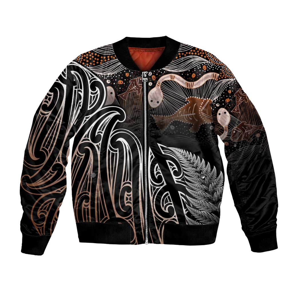Aotearoa Maori - Australia Indigenous Bomber Jacket Koiri Whakairo Mix Aboriginal Art - Polynesian Pride