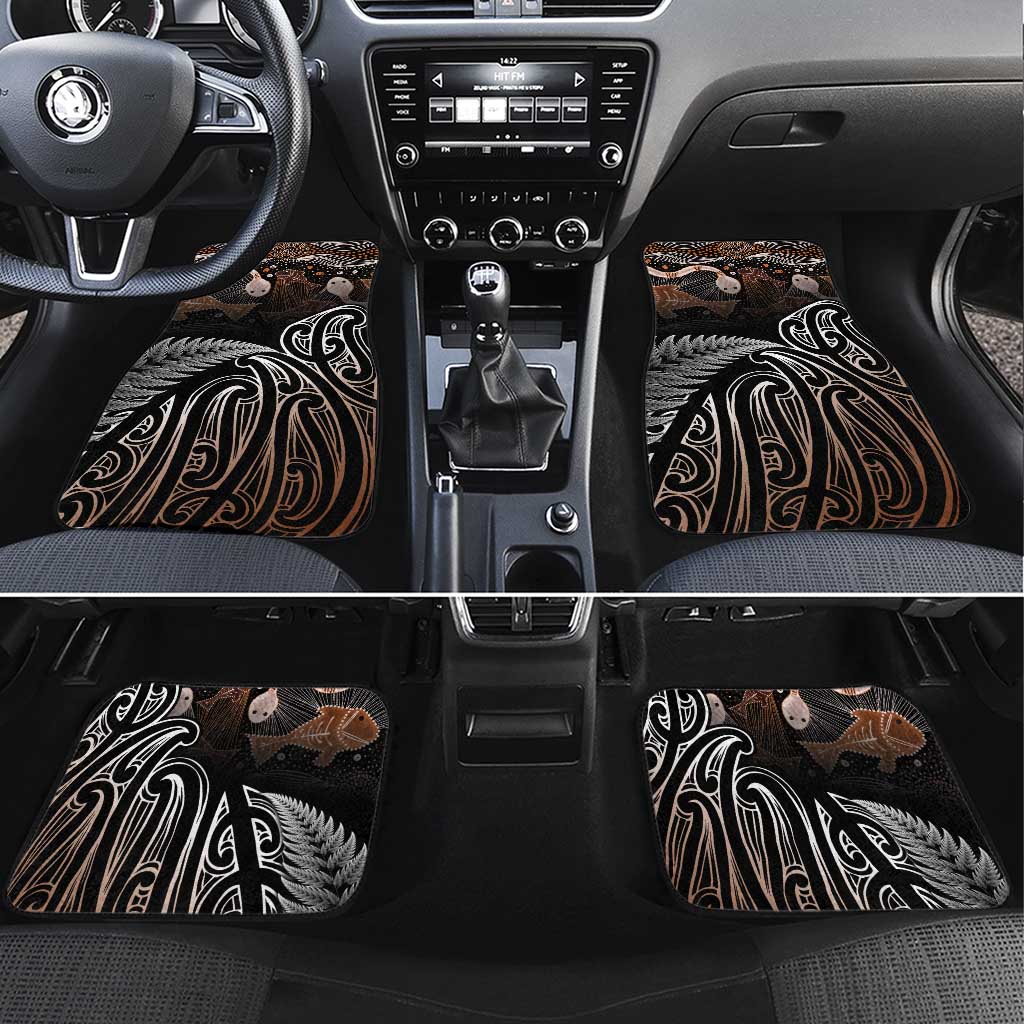 Aotearoa Maori - Australia Indigenous Car Mats Koiri Whakairo Mix Aboriginal Art LT7 Set 4pcs Brown - Polynesian Pride