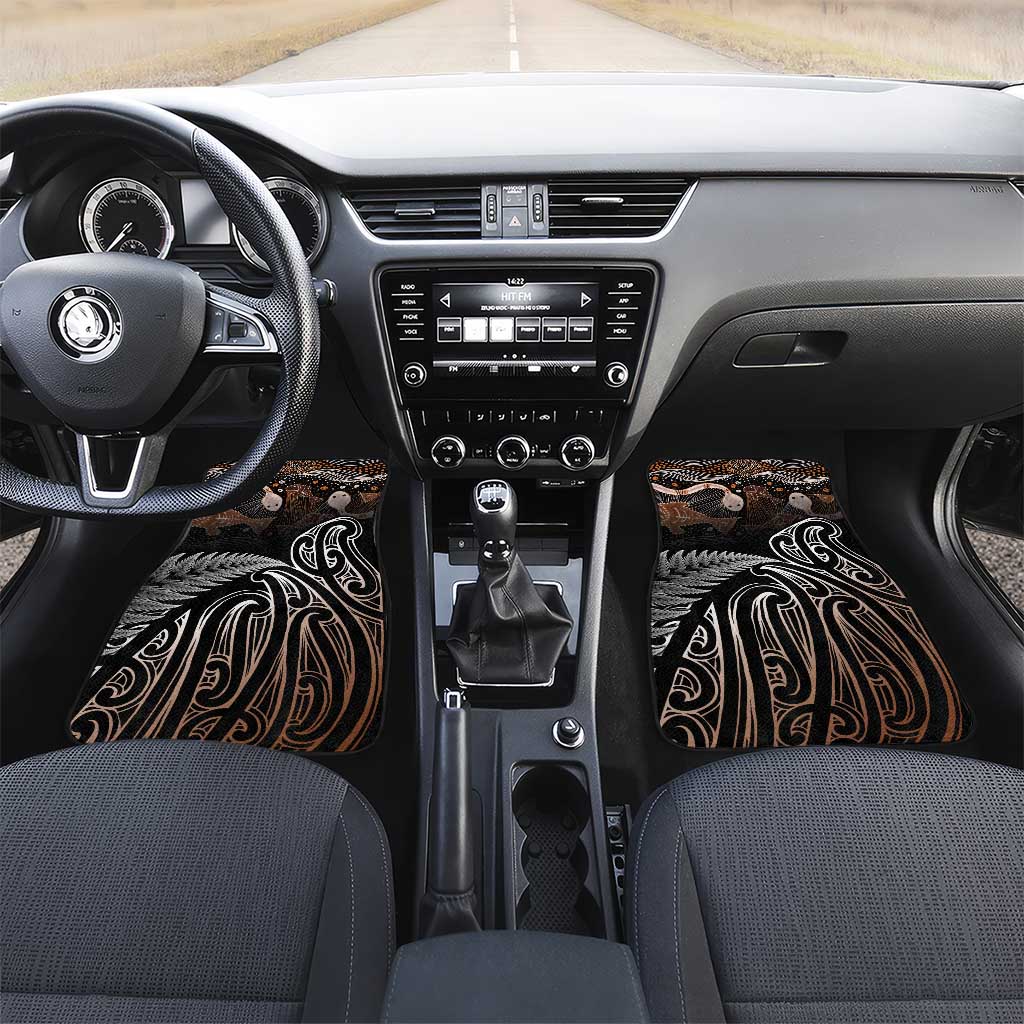 Aotearoa Maori - Australia Indigenous Car Mats Koiri Whakairo Mix Aboriginal Art LT7 Set 2pcs - Front Brown - Polynesian Pride