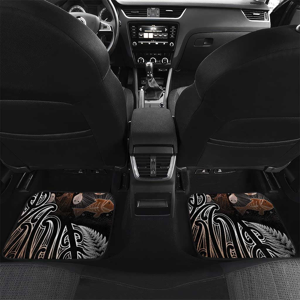 Aotearoa Maori - Australia Indigenous Car Mats Koiri Whakairo Mix Aboriginal Art LT7 Set 2pcs - Back Brown - Polynesian Pride