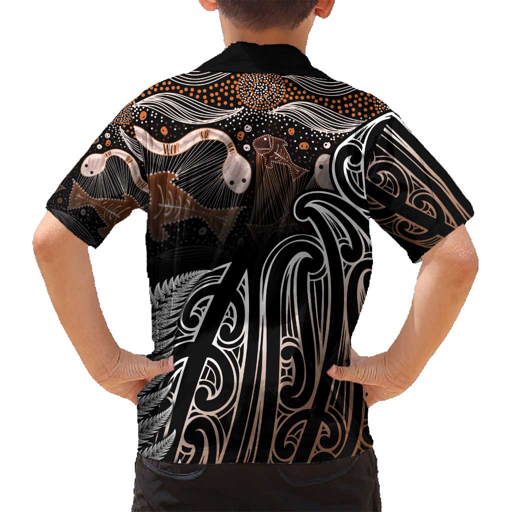 Aotearoa Maori - Australia Indigenous Family Matching Long Sleeve Bodycon Dress and Hawaiian Shirt Koiri Whakairo Mix Aboriginal Art - Polynesian Pride
