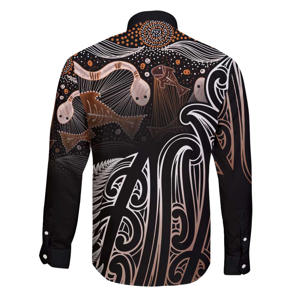 Aotearoa Maori - Australia Indigenous Family Matching Long Sleeve Bodycon Dress and Hawaiian Shirt Koiri Whakairo Mix Aboriginal Art - Polynesian Pride