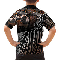 Aotearoa Maori - Australia Indigenous Family Matching Off Shoulder Short Dress and Hawaiian Shirt Koiri Whakairo Mix Aboriginal Art - Polynesian Pride