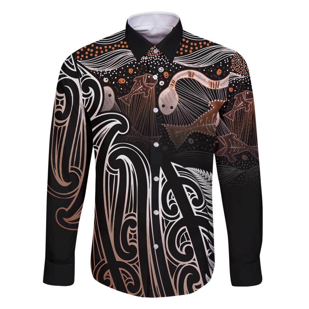 Aotearoa Maori - Australia Indigenous Family Matching Off Shoulder Short Dress and Hawaiian Shirt Koiri Whakairo Mix Aboriginal Art - Polynesian Pride