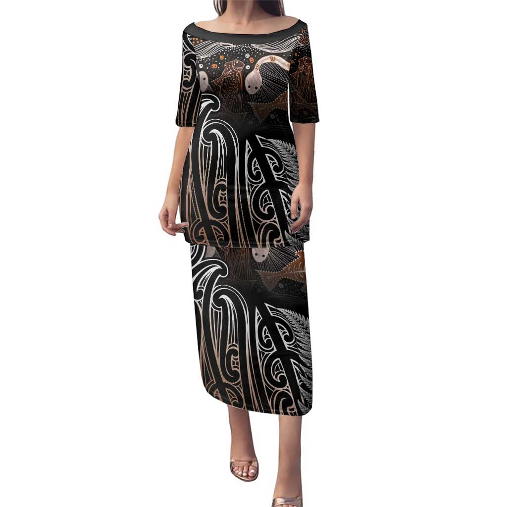Aotearoa Maori - Australia Indigenous Family Matching Puletasi and Hawaiian Shirt Koiri Whakairo Mix Aboriginal Art - Polynesian Pride