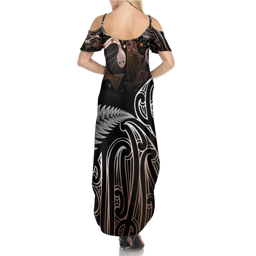 Aotearoa Maori - Australia Indigenous Family Matching Summer Maxi Dress and Hawaiian Shirt Koiri Whakairo Mix Aboriginal Art - Polynesian Pride