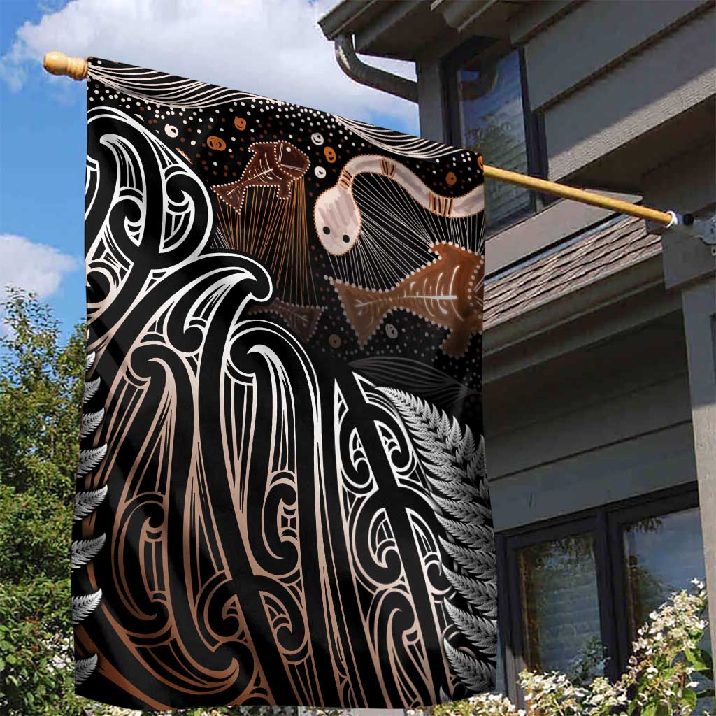 Aotearoa Maori - Australia Indigenous Garden Flag Koiri Whakairo Mix Aboriginal Art - Polynesian Pride