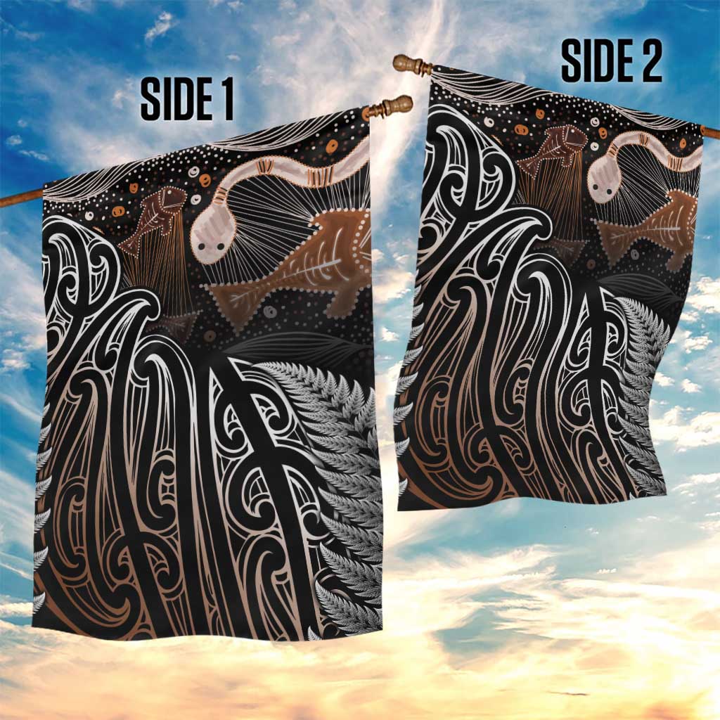 Aotearoa Maori - Australia Indigenous Garden Flag Koiri Whakairo Mix Aboriginal Art - Polynesian Pride