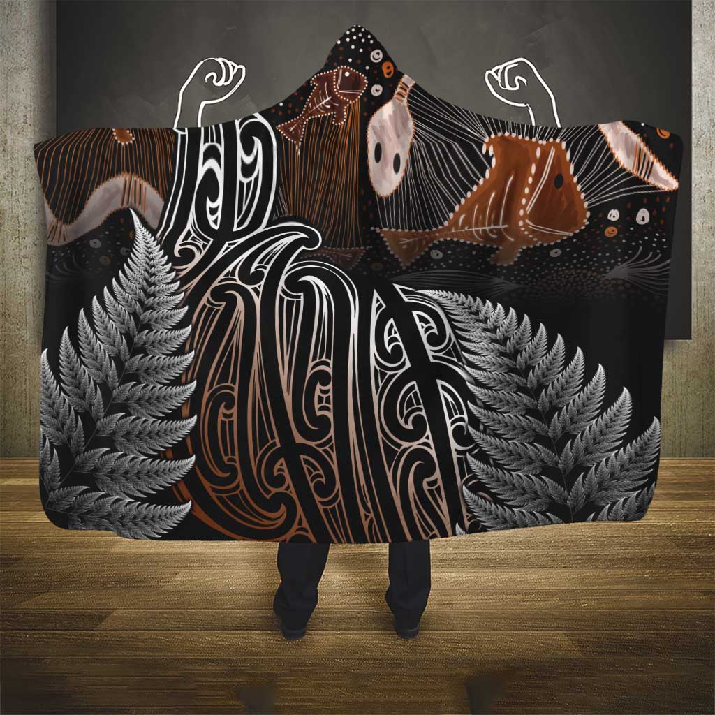 Aotearoa Maori - Australia Indigenous Hooded Blanket Koiri Whakairo Mix Aboriginal Art - Polynesian Pride