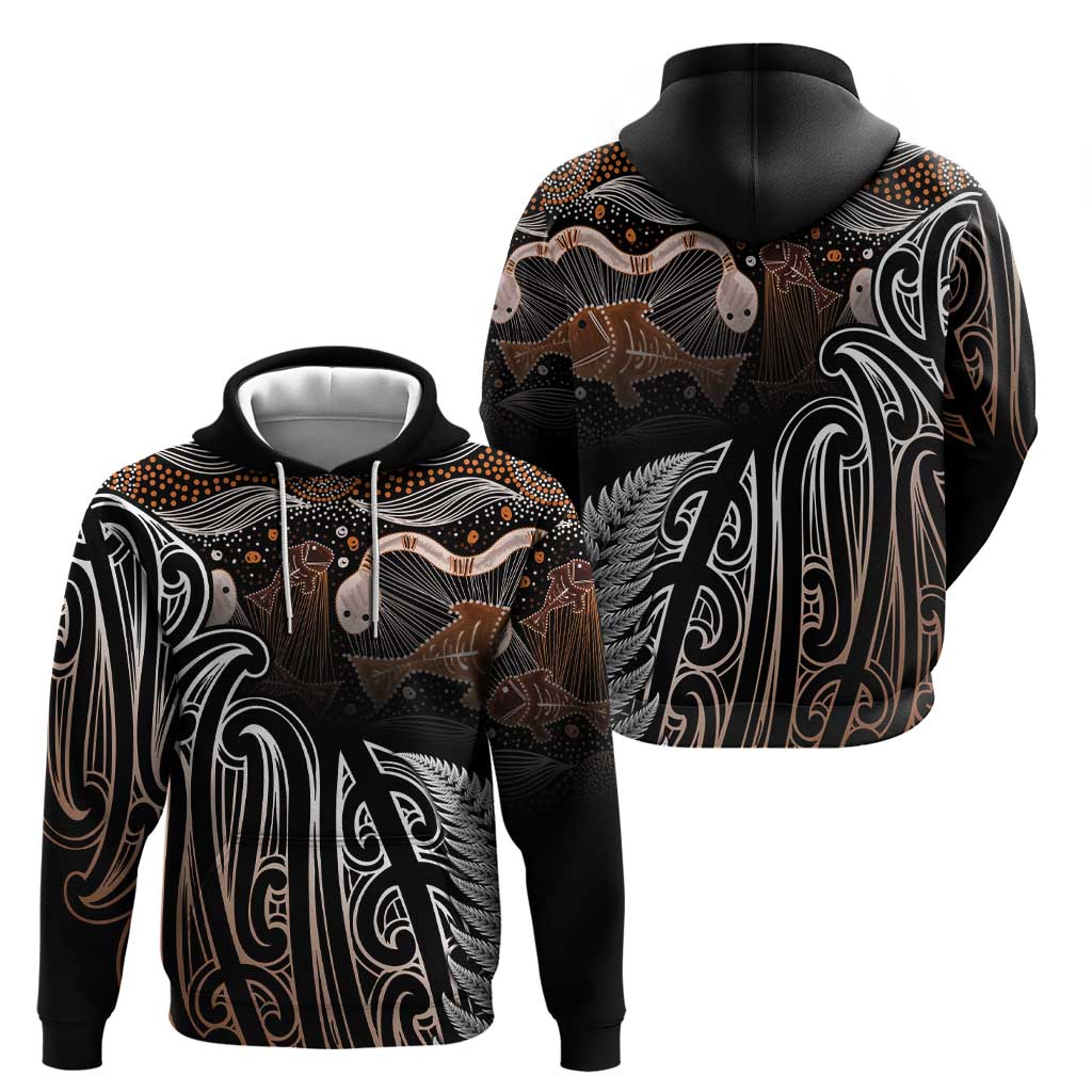 Aotearoa Maori - Australia Indigenous Hoodie Koiri Whakairo Mix Aboriginal Art - Polynesian Pride