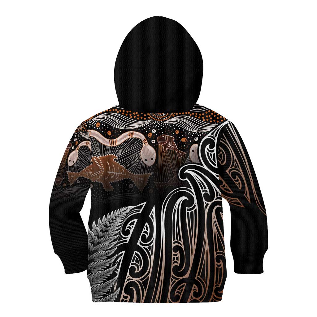 Aotearoa Maori - Australia Indigenous Kid Hoodie Koiri Whakairo Mix Aboriginal Art - Polynesian Pride