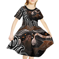 Aotearoa Maori - Australia Indigenous Kid Short Sleeve Dress Koiri Whakairo Mix Aboriginal Art - Polynesian Pride