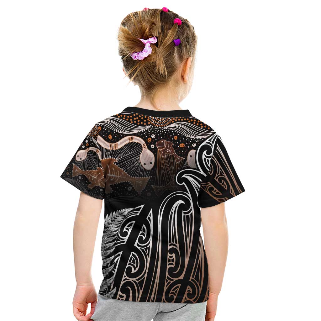 Aotearoa Maori - Australia Indigenous Kid T Shirt Koiri Whakairo Mix Aboriginal Art - Polynesian Pride