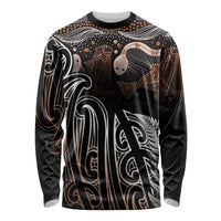 Aotearoa Maori - Australia Indigenous Long Sleeve Shirt Koiri Whakairo Mix Aboriginal Art LT7 Unisex Brown - Polynesian Pride