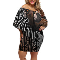 Aotearoa Maori - Australia Indigenous Off Shoulder Short Dress Koiri Whakairo Mix Aboriginal Art - Polynesian Pride