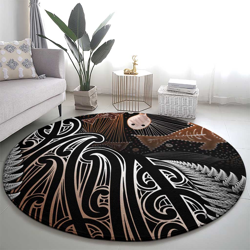 Aotearoa Maori - Australia Indigenous Round Carpet Koiri Whakairo Mix Aboriginal Art - Polynesian Pride