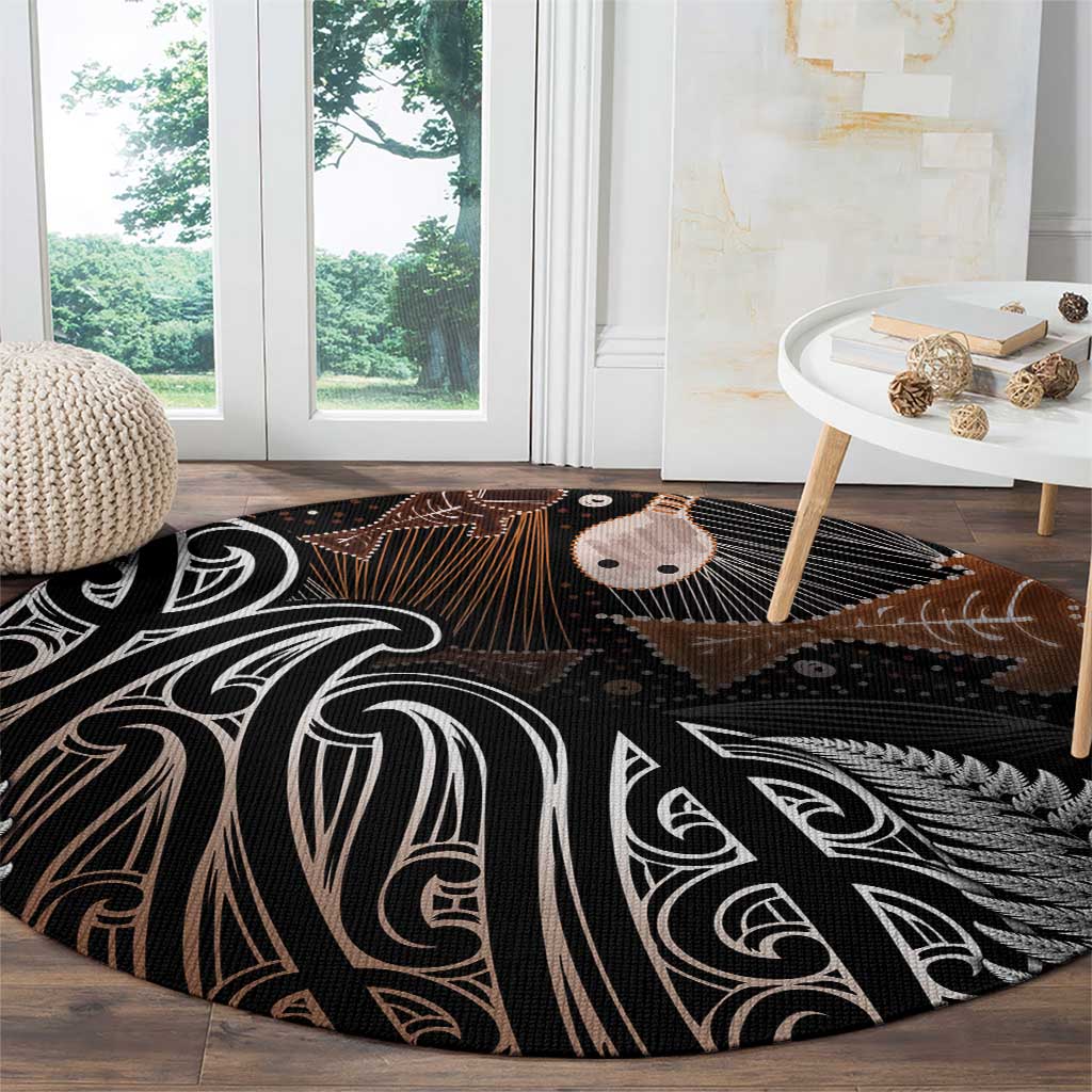 Aotearoa Maori - Australia Indigenous Round Carpet Koiri Whakairo Mix Aboriginal Art - Polynesian Pride