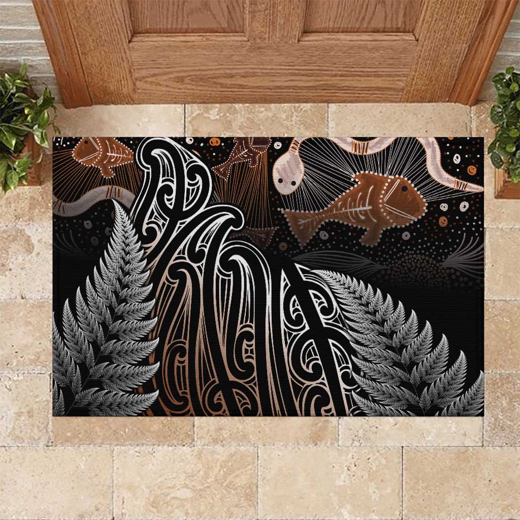 Aotearoa Maori - Australia Indigenous Rubber Doormat Koiri Whakairo Mix Aboriginal Art LT7 Brown - Polynesian Pride