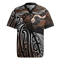 Aotearoa Maori - Australia Indigenous Rugby Jersey Koiri Whakairo Mix Aboriginal Art LT7 Brown - Polynesian Pride