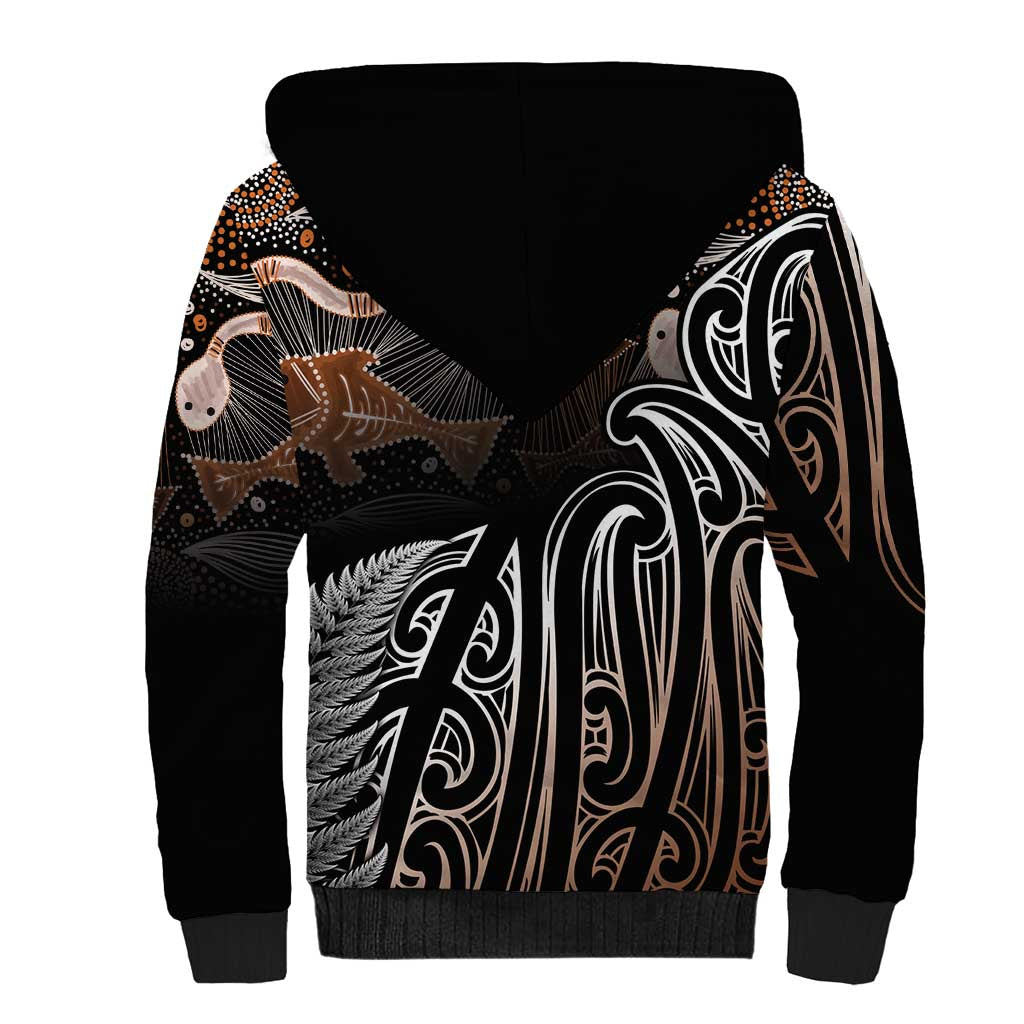 Aotearoa Maori - Australia Indigenous Sherpa Hoodie Koiri Whakairo Mix Aboriginal Art LT7 - Polynesian Pride