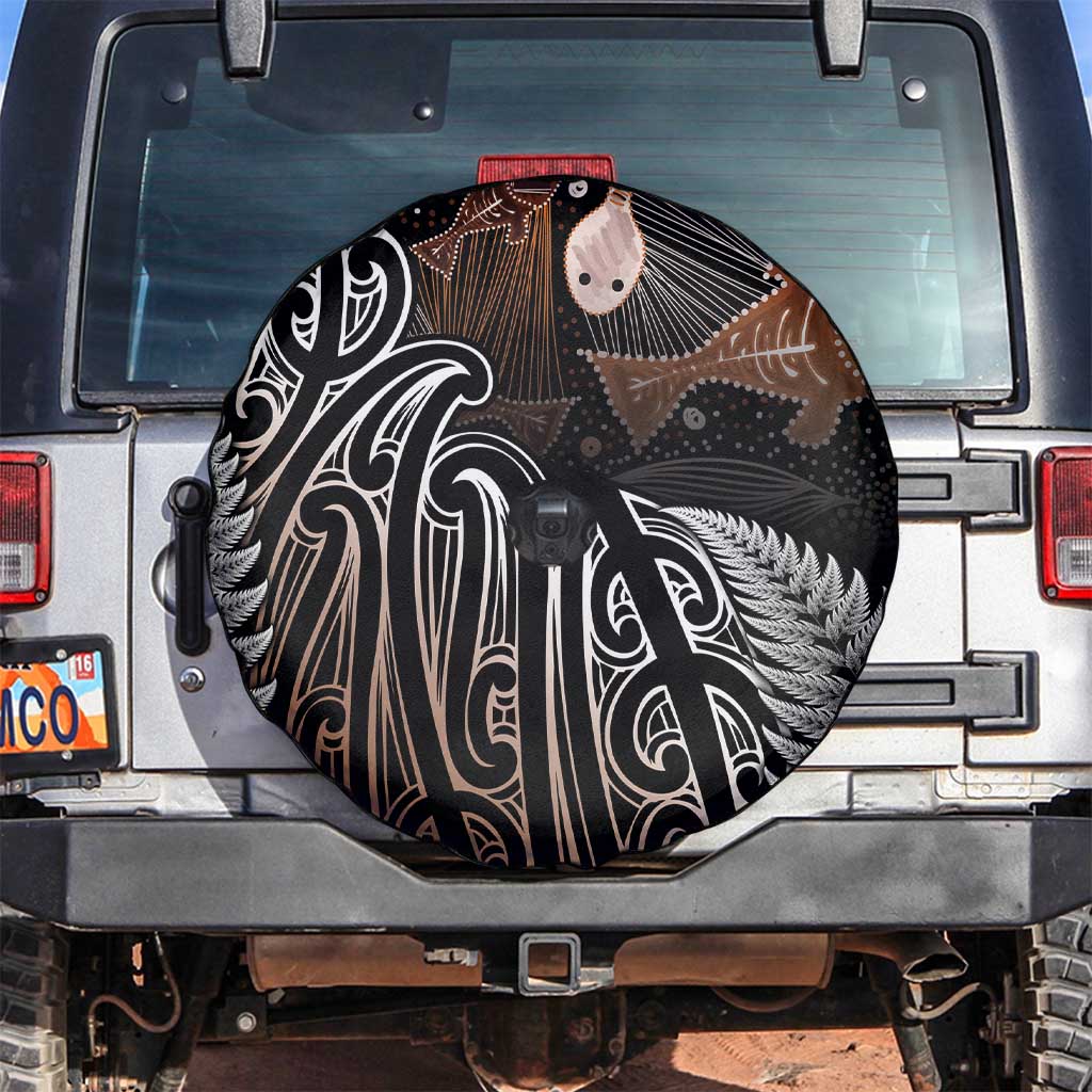 Aotearoa Maori - Australia Indigenous Spare Tire Cover Koiri Whakairo Mix Aboriginal Art - Polynesian Pride
