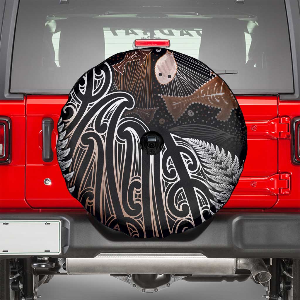 Aotearoa Maori - Australia Indigenous Spare Tire Cover Koiri Whakairo Mix Aboriginal Art - Polynesian Pride