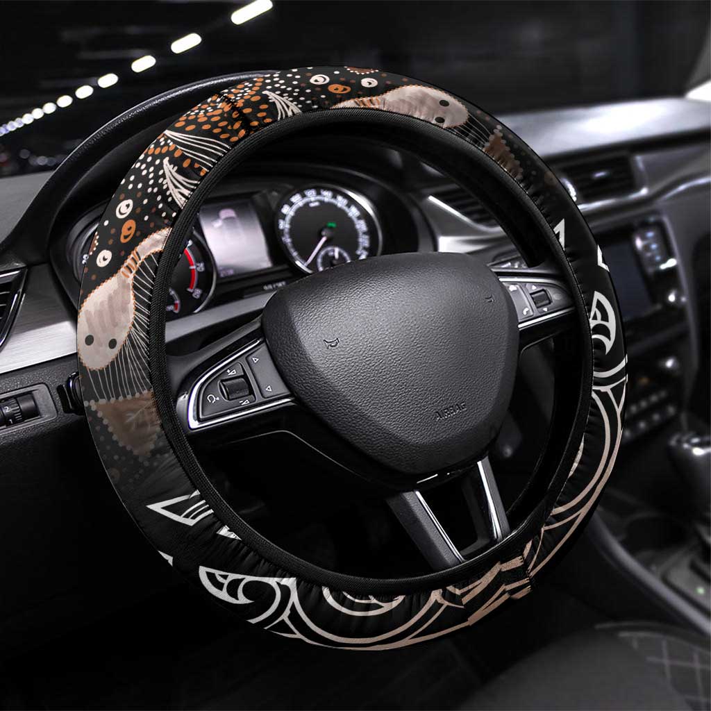 Aotearoa Maori - Australia Indigenous Steering Wheel Cover Koiri Whakairo Mix Aboriginal Art LT7 Universal Fit Brown - Polynesian Pride