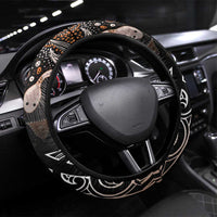 Aotearoa Maori - Australia Indigenous Steering Wheel Cover Koiri Whakairo Mix Aboriginal Art LT7 Universal Fit Brown - Polynesian Pride