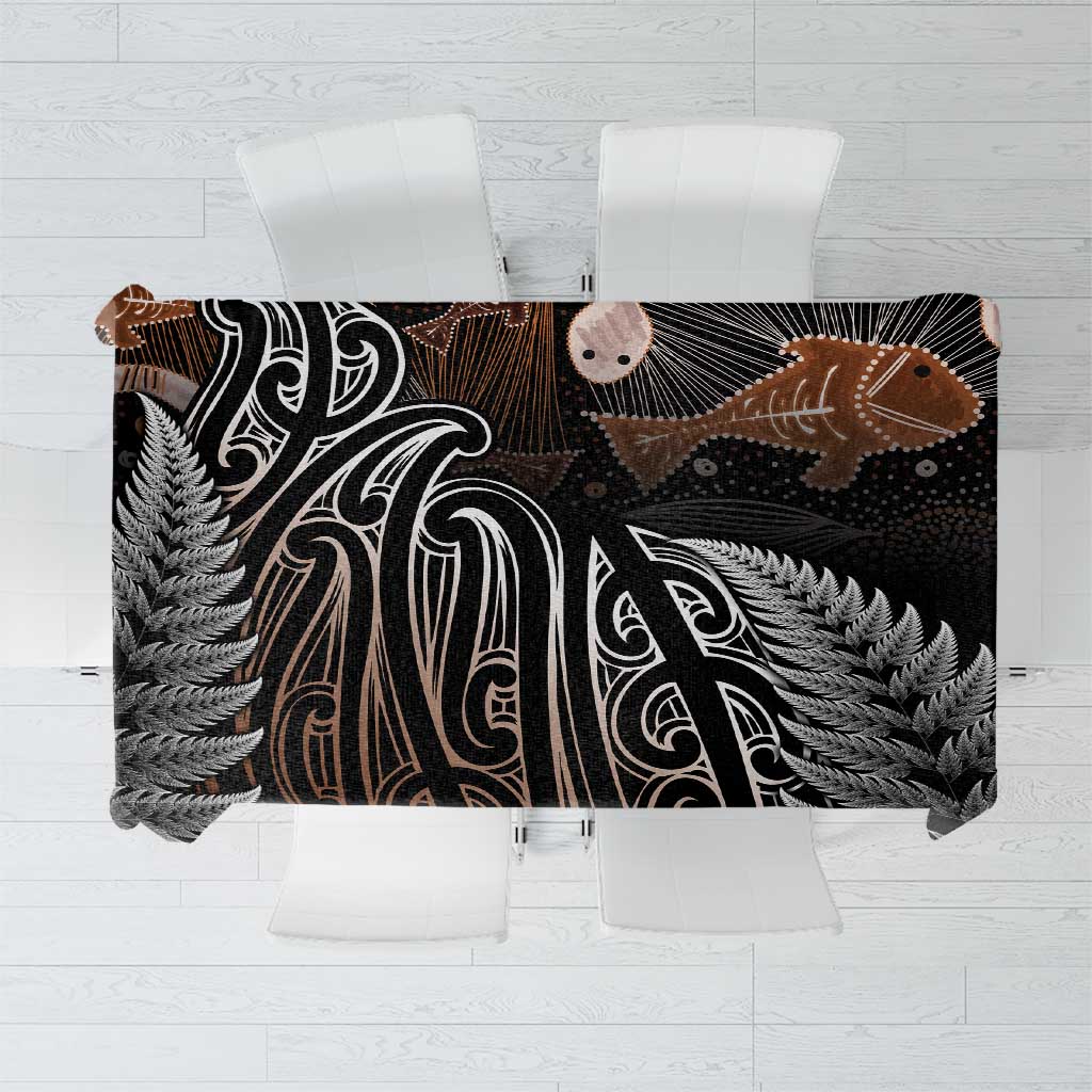 Aotearoa Maori - Australia Indigenous Tablecloth Koiri Whakairo Mix Aboriginal Art LT7 Brown - Polynesian Pride