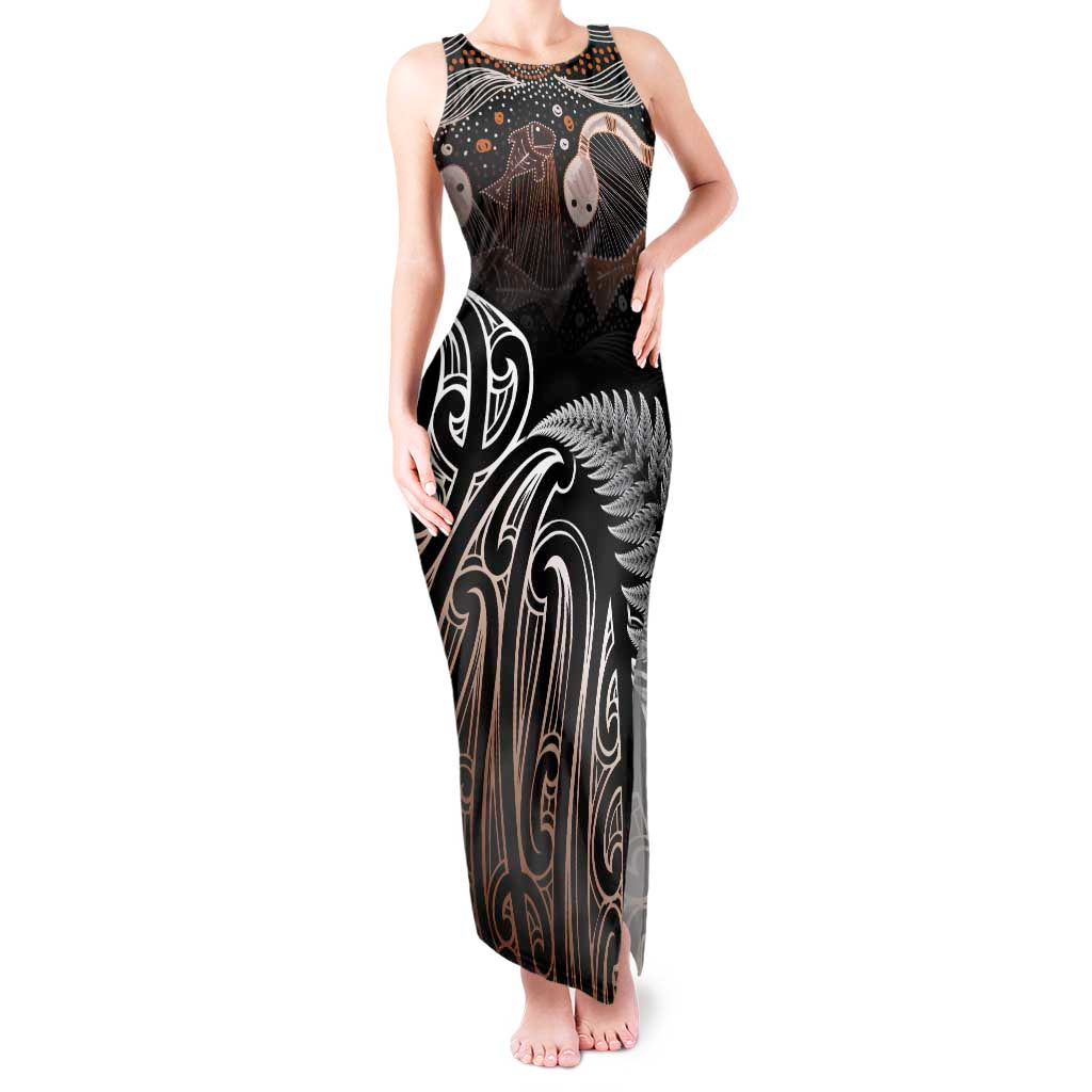 Aotearoa Maori - Australia Indigenous Tank Maxi Dress Koiri Whakairo Mix Aboriginal Art LT7 Women Brown - Polynesian Pride