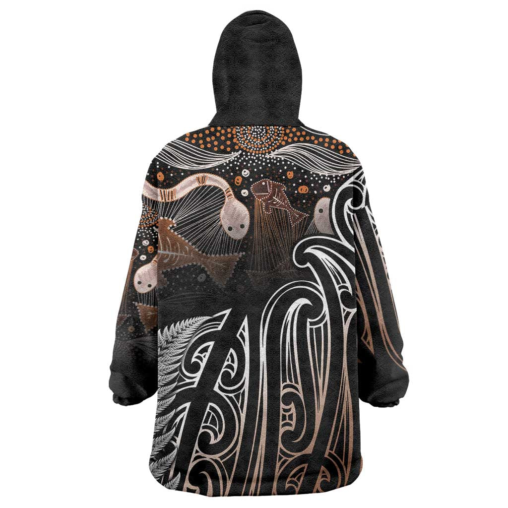 Aotearoa Maori - Australia Indigenous Wearable Blanket Hoodie Koiri Whakairo Mix Aboriginal Art LT7 - Polynesian Pride