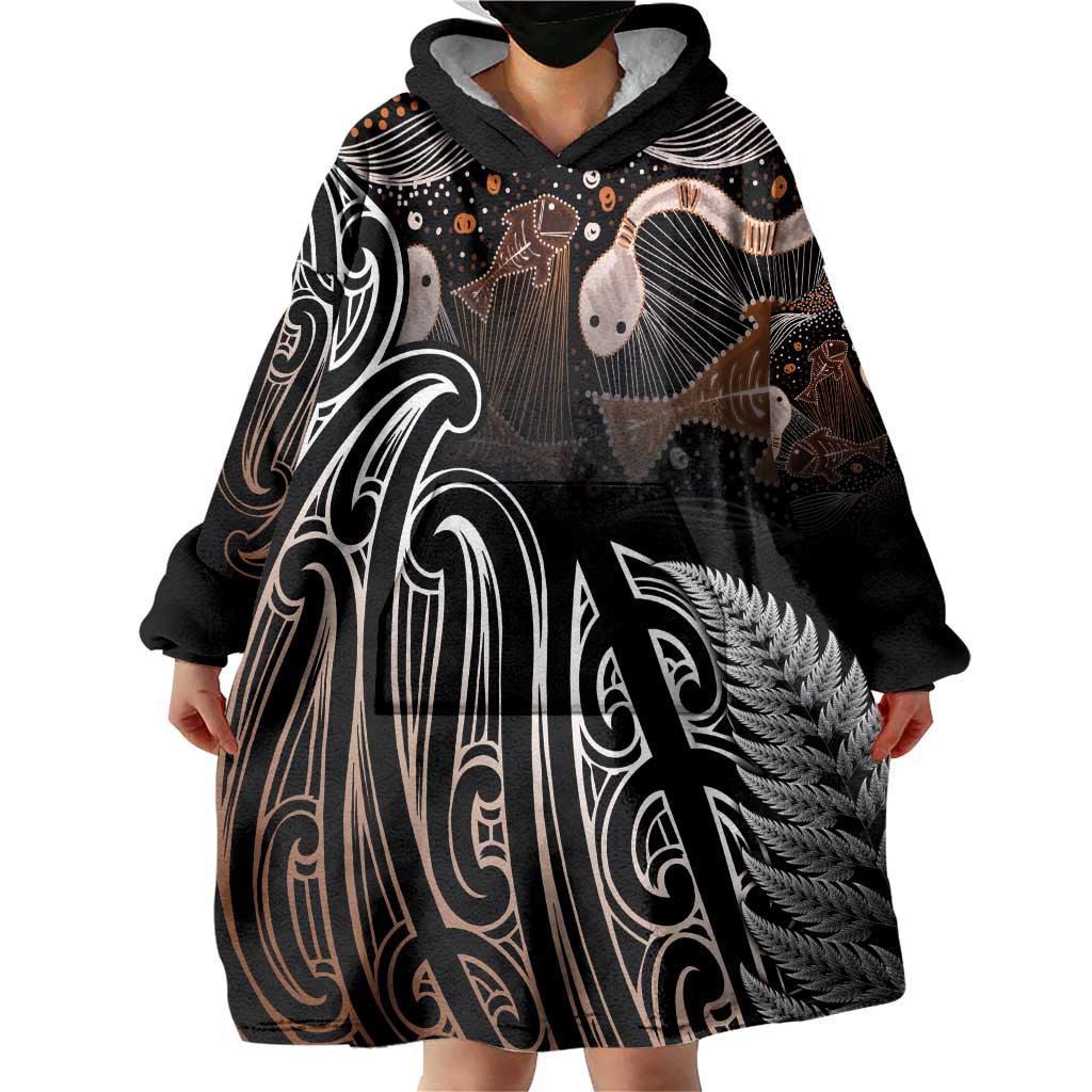 Aotearoa Maori - Australia Indigenous Wearable Blanket Hoodie Koiri Whakairo Mix Aboriginal Art LT7 - Polynesian Pride