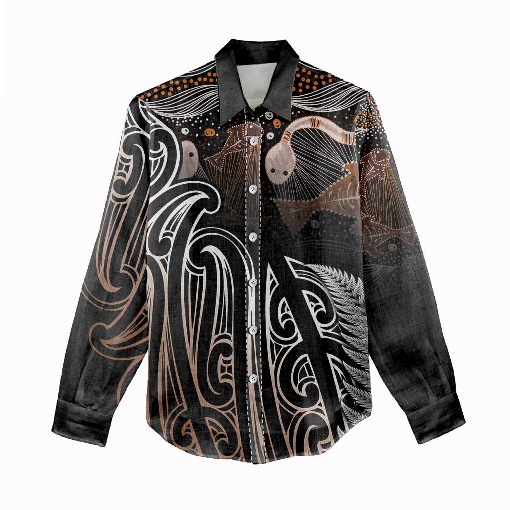 Aotearoa Maori - Australia Indigenous Women Casual Shirt Koiri Whakairo Mix Aboriginal Art - Polynesian Pride