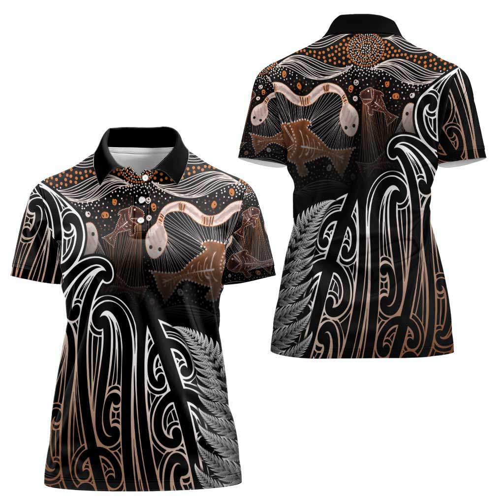 Aotearoa Maori - Australia Indigenous Women Polo Shirt Koiri Whakairo Mix Aboriginal Art - Polynesian Pride