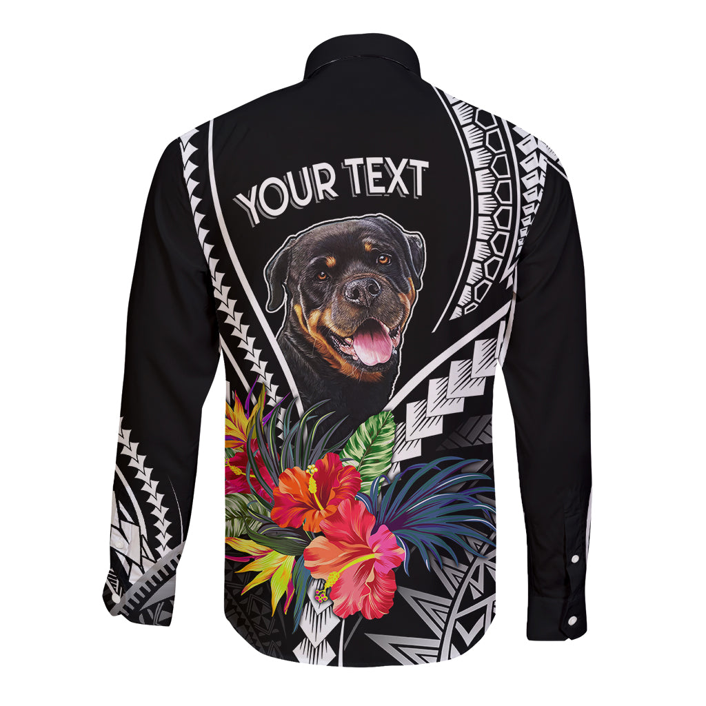 Personalised Polynesian Dog Long Sleeve Button Shirt Rottweiler With Polynesia Pattern Curve Style LT7 - Polynesian Pride
