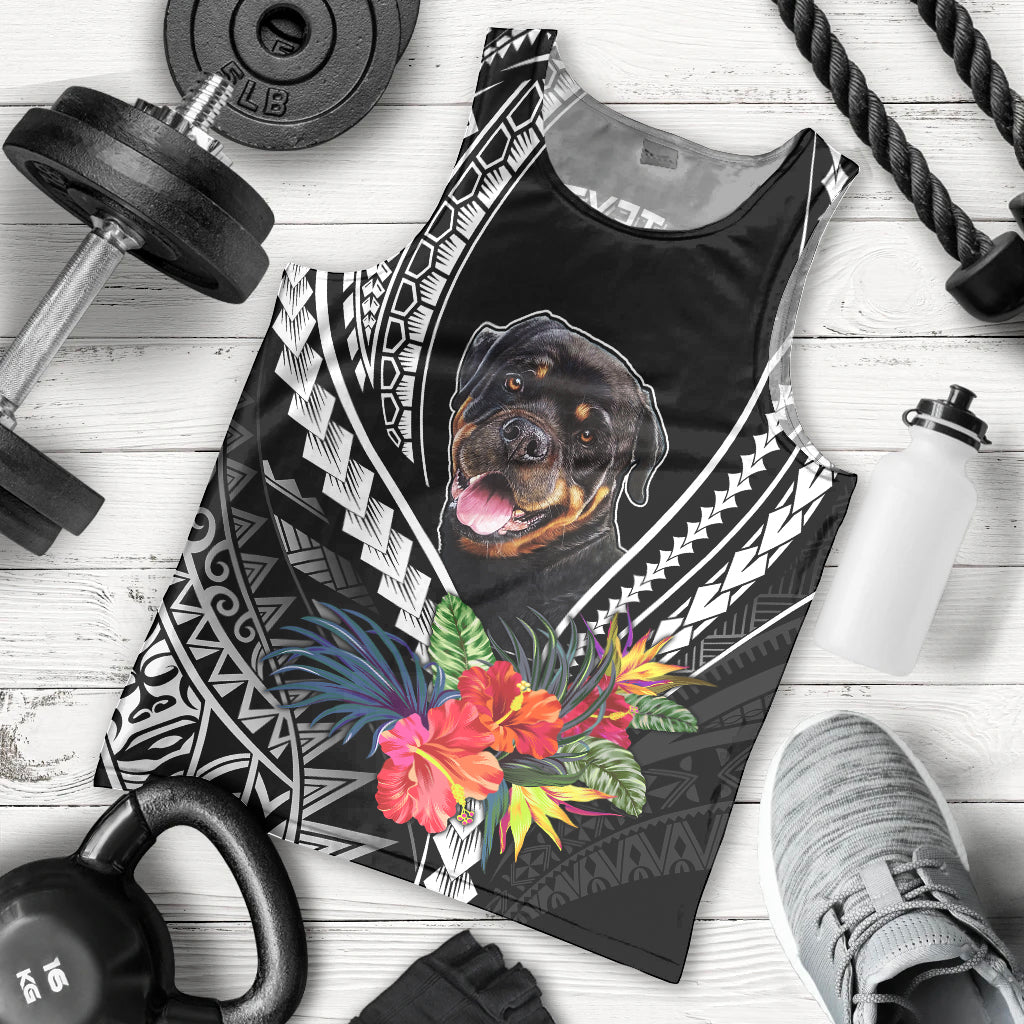 Personalised Polynesian Dog Men Tank Top Rottweiler With Polynesia Pattern Curve Style LT7 Black - Polynesian Pride