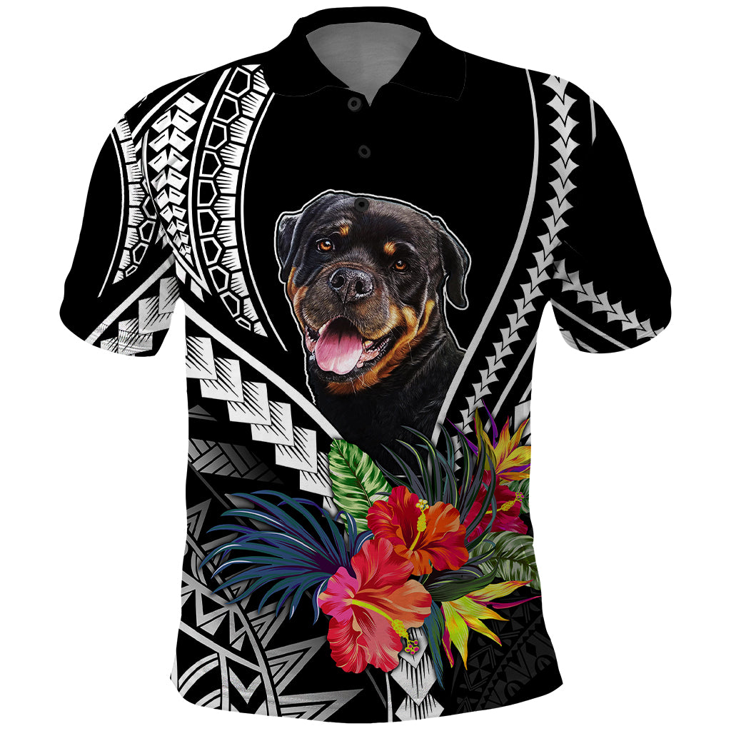 Personalised Polynesian Dog Polo Shirt Rottweiler With Polynesia Pattern Curve Style LT7 Black - Polynesian Pride