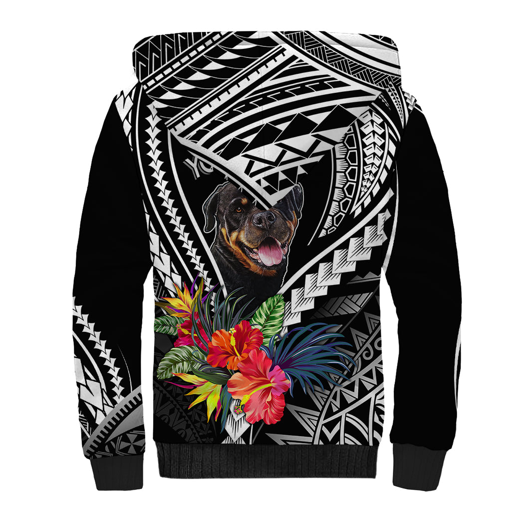 Personalised Polynesian Dog Sherpa Hoodie Rottweiler With Polynesia Pattern Curve Style LT7 - Polynesian Pride
