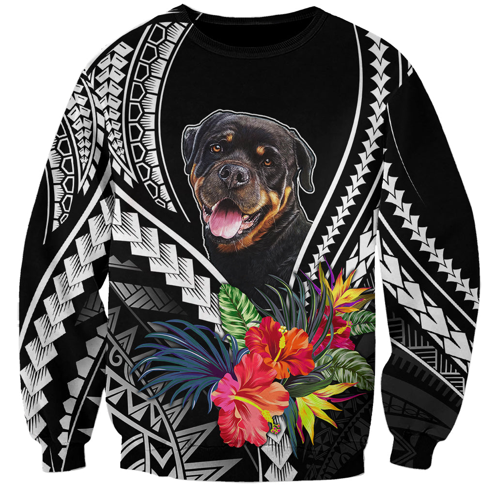 Personalised Polynesian Dog Sweatshirt Rottweiler With Polynesia Pattern Curve Style LT7 Unisex Black - Polynesian Pride