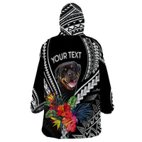 Personalised Polynesian Dog Wearable Blanket Hoodie Rottweiler With Polynesia Pattern Curve Style LT7 - Polynesian Pride