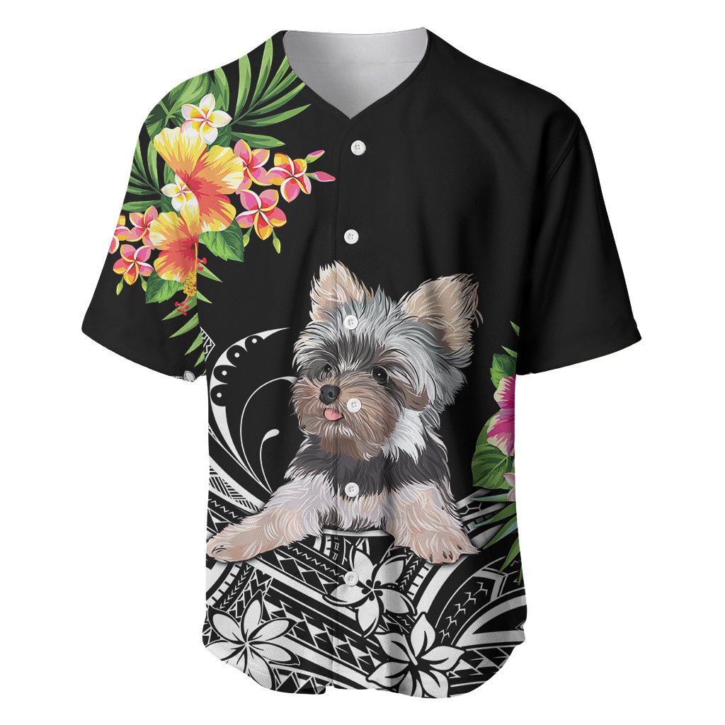 Personalised Polynesian Baseball Jersey With Yorkshire Terrier Floral Style LT7 Black - Polynesian Pride