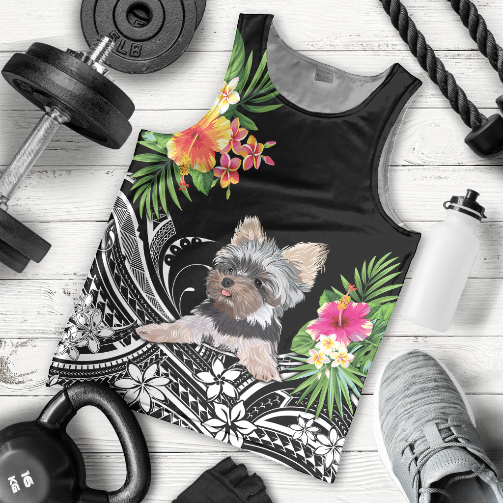 Personalised Polynesian Men Tank Top With Yorkshire Terrier Floral Style LT7 Black - Polynesian Pride