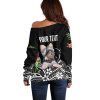 Personalised Polynesian Off Shoulder Sweater With Yorkshire Terrier Floral Style LT7 - Polynesian Pride